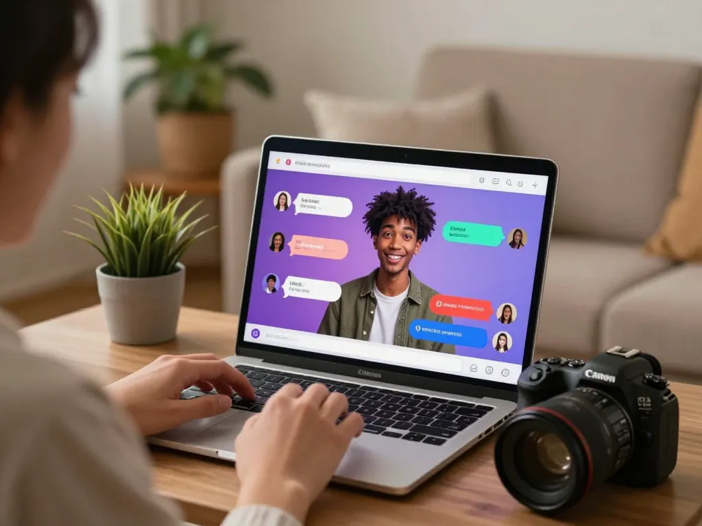 Engaging ai nsfw chat session on a cozy laptop setup in a warm home environment