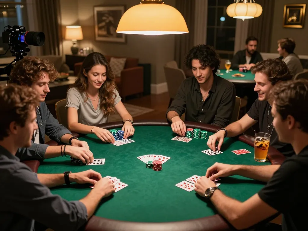 Players enjoying an intense poker night with mb66 strategy discussions and chips stacked high.