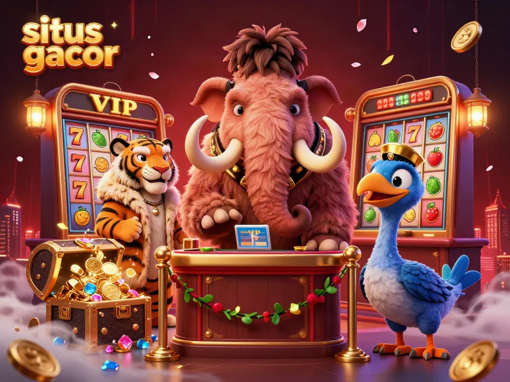 Experience the excitement of situs slot gacor with a vibrant casino scene featuring unique characters and dynamic game elements.