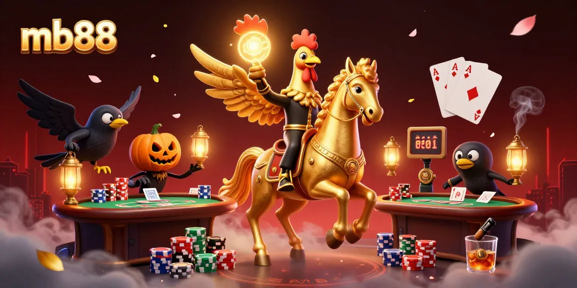 Experience thrilling mb88 gaming with golden rooster and its spooky companions lighting up the casino.