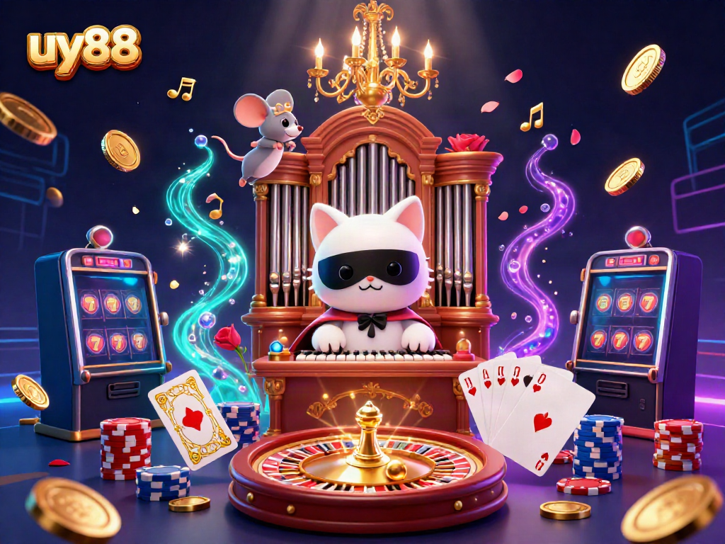 Experience thrilling gameplay at uy88 with an extravagant casino scene featuring entertainment elements.