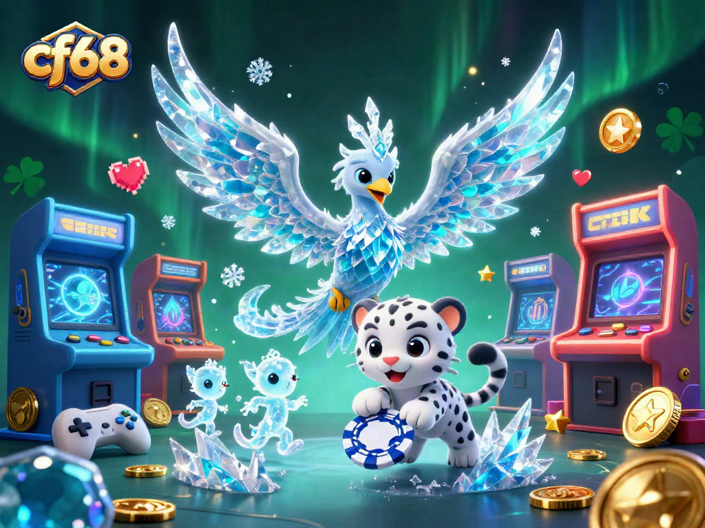 Engage with cf68 in a vibrant gaming world where an ice phoenix, snow leopard cub, and magical sprites create a winning atmosphere