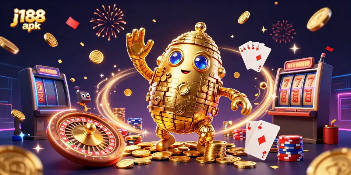 Experience thrilling gaming action with the j188 apk, featuring vibrant golem and shining coins.