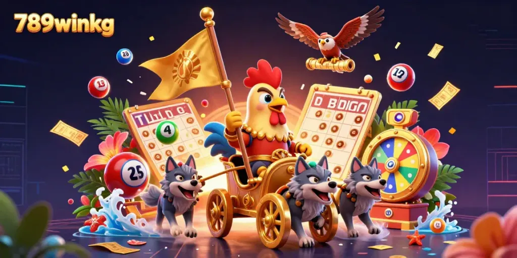 Experience the excitement of 789winkg in a vibrant casino-themed scene filled with lottery balls.