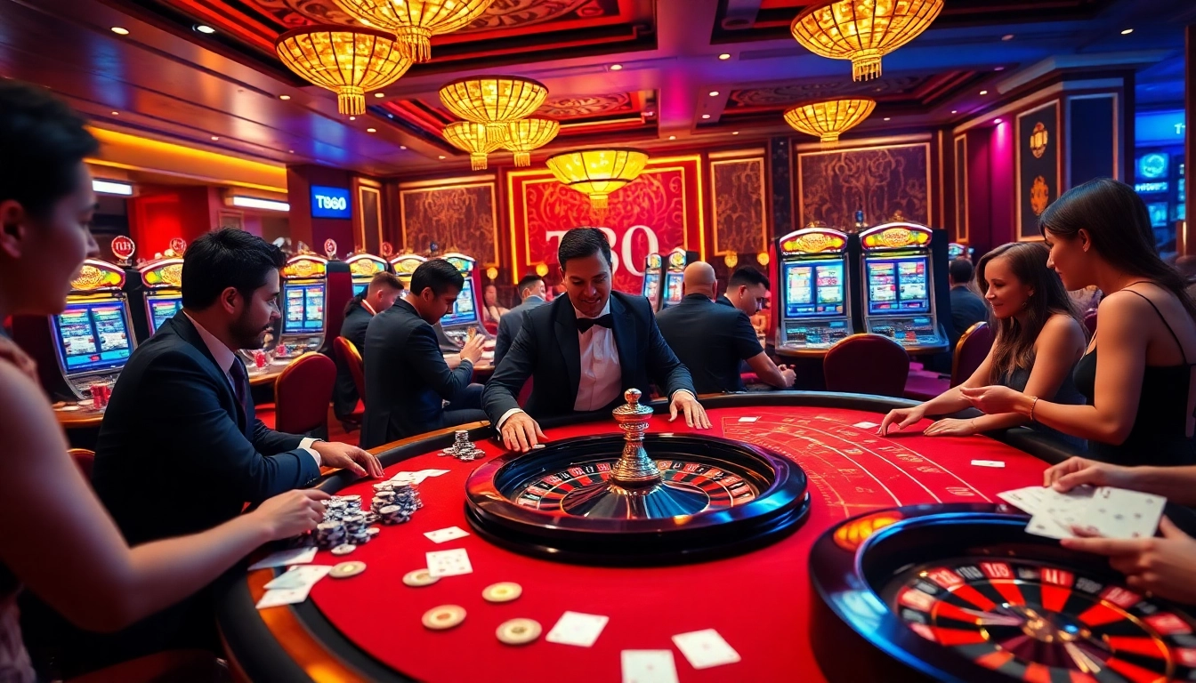 Exciting casino experience at TG88 Casino with players engaging at tables and slot machines.