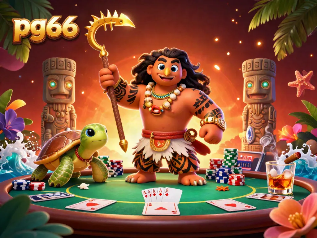 Engage with pg66 while experiencing poker excitement in a vividly illustrated casino scene.