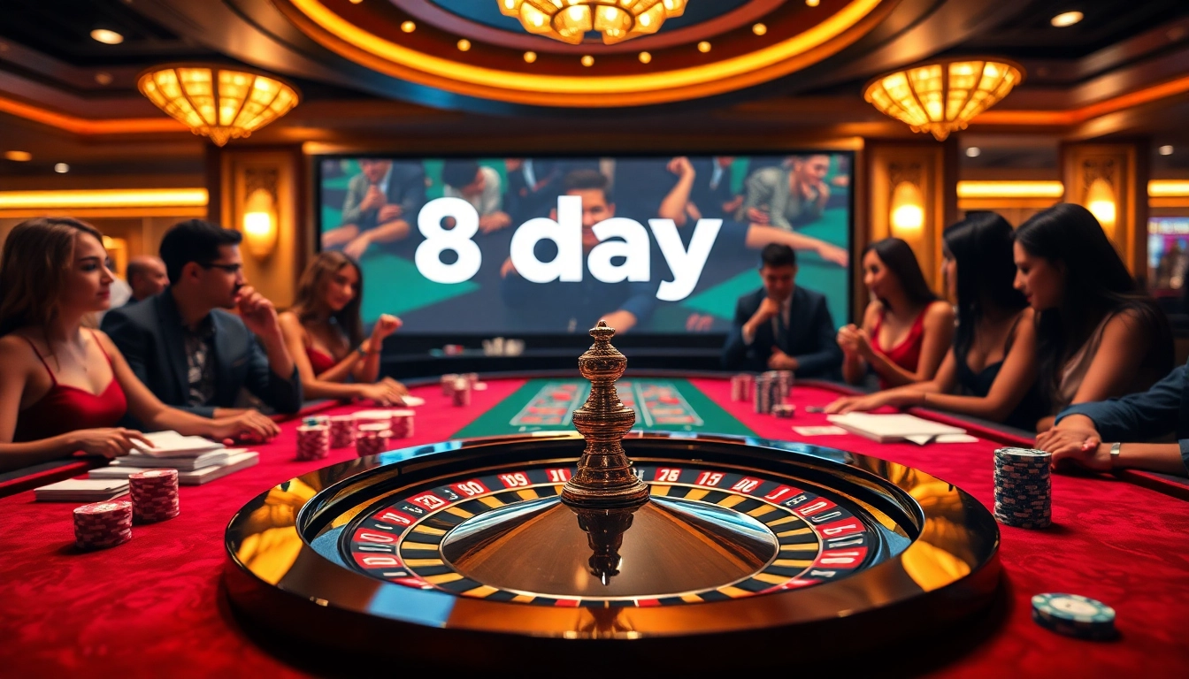 Experience the thrill of gambling at 8day's luxurious casino, featuring a vibrant roulette wheel.