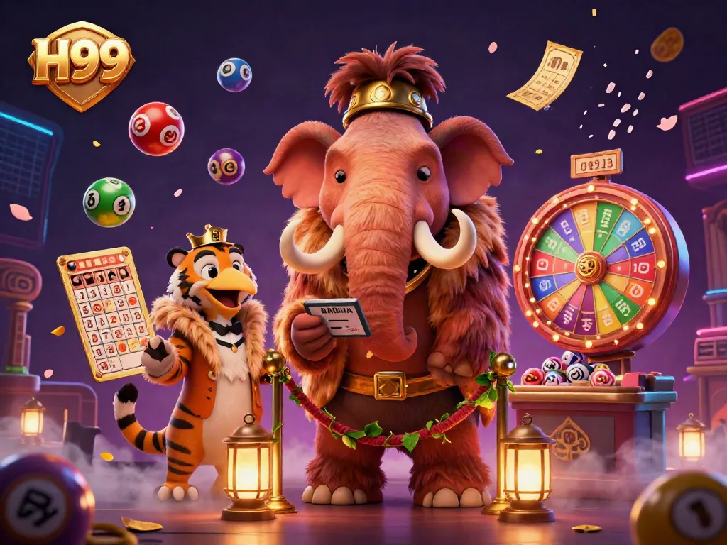Engage with H99 as a vibrant cartoon casino scene featuring unique characters in an exciting atmosphere.