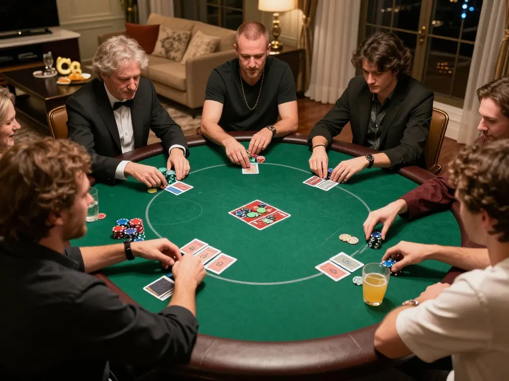 Players enjoying a thrilling poker night at home, highlighting strategies with 789 club atmosphere.