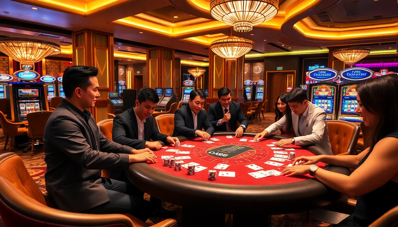 Engaged players enjoying the DA88 gaming table experience in a luxurious casino atmosphere.