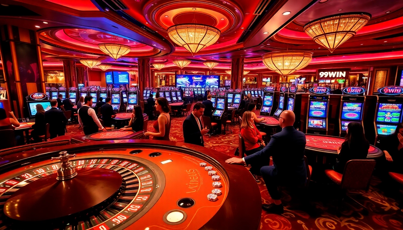 Experience exciting gameplay at 99WIN Casino with poker and roulette tables.