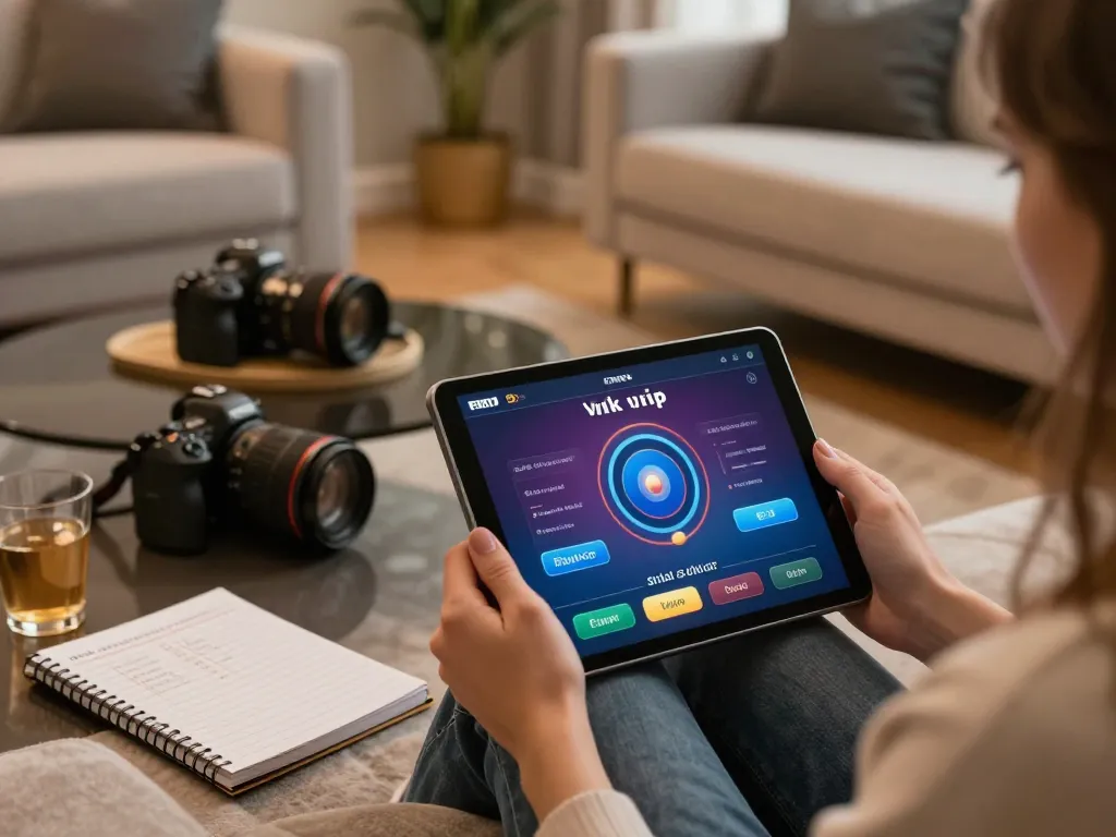 Player engaging with the rik vip casino app on a tablet in a cozy home setting