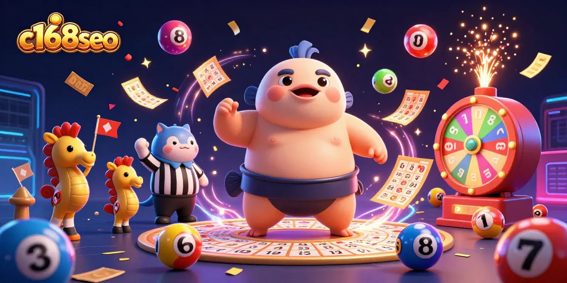 C168SEO engages players in a vibrant lottery scene filled with colorful numbered balls and festive decorations.