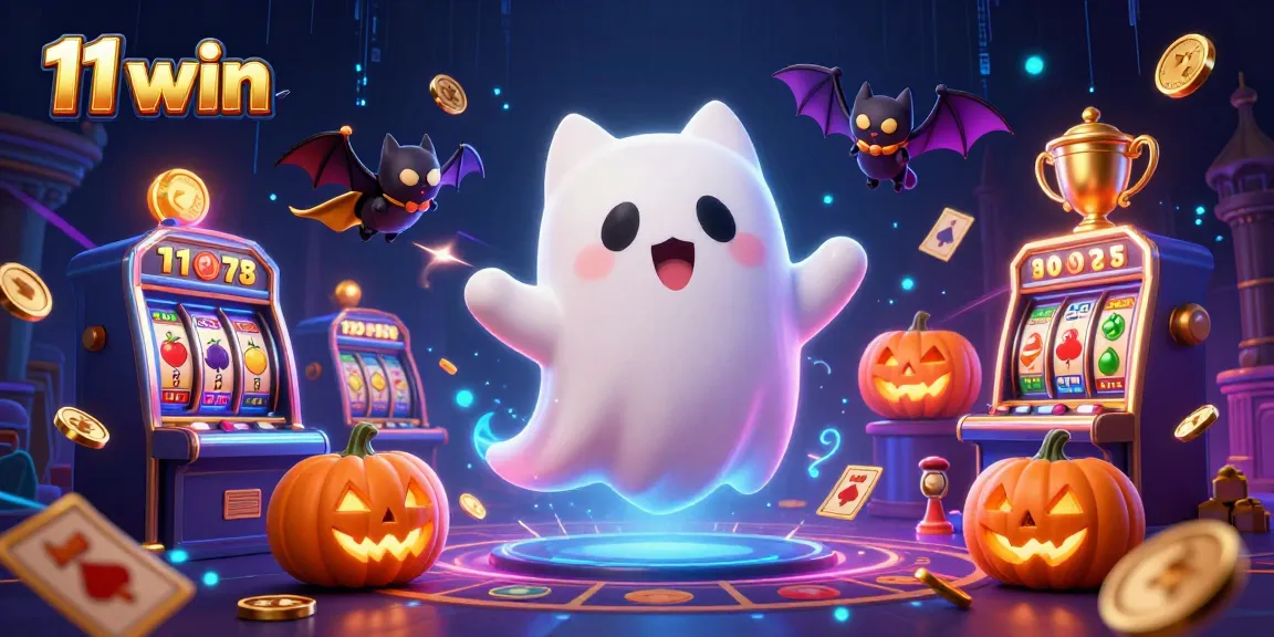 Engage in thrilling slots action at 11 win with a magical ghost cat and vibrant casino elements.