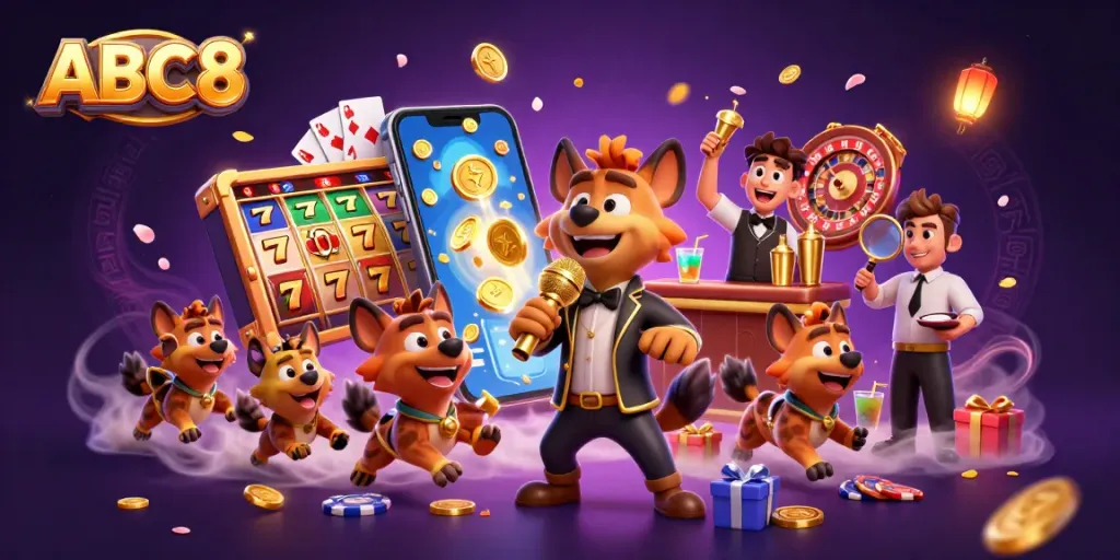 Engage with ABC8 by spinning reels and winning in a vibrant casino scene.