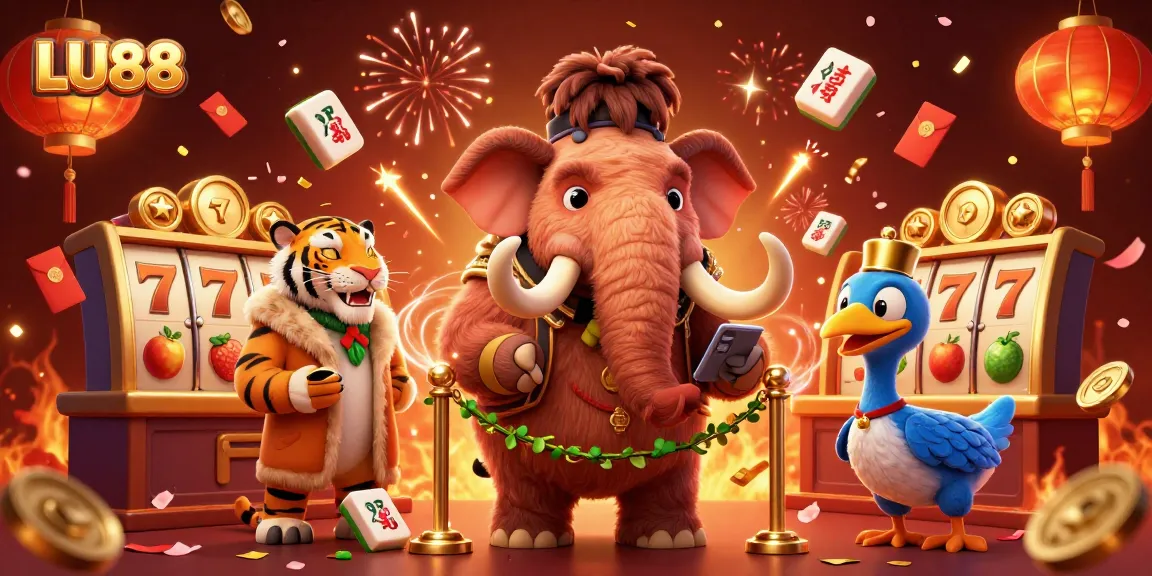 Engage with LU88's vibrant casino experience featuring a woolly mammoth and saber-tooth tiger.