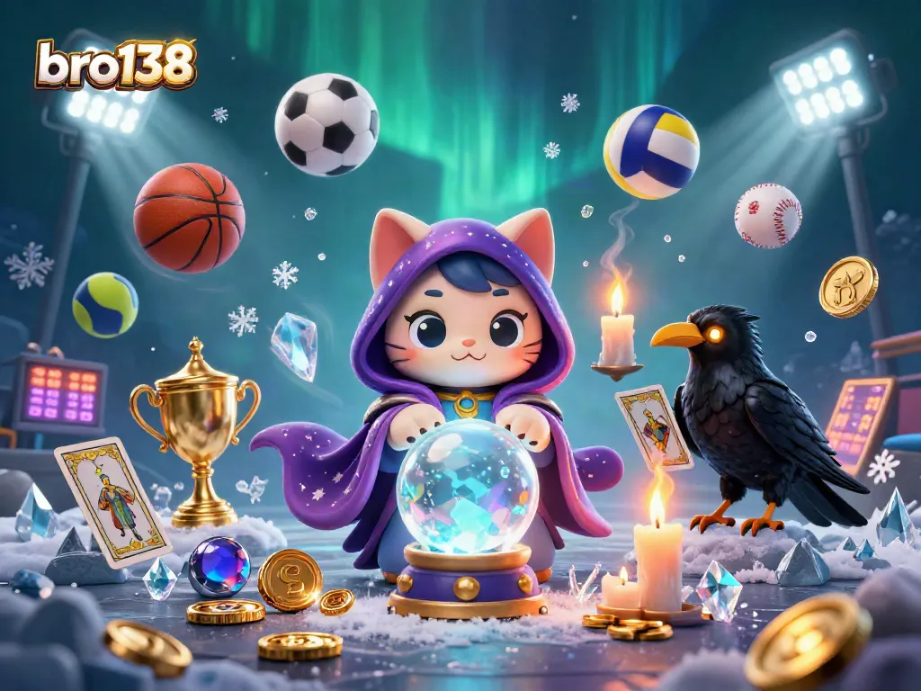 Experience the thrill of bro138 with a vibrant casino scene featuring animated characters, flying game elements, and mystical effects.