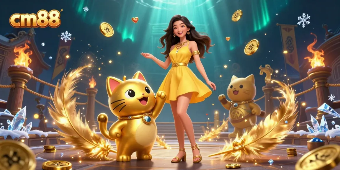 Experience the excitement of cm88 with golden luck and vibrant gaming elements in this dynamic illustration!