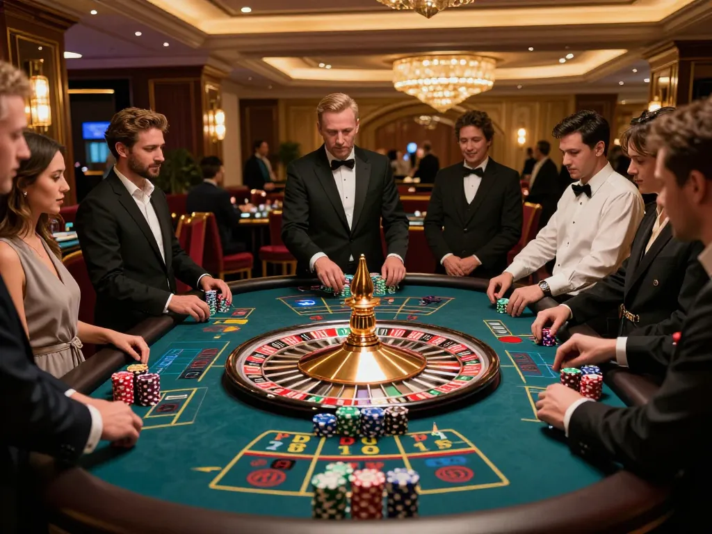 Sunwin players engaging in a thrilling roulette game with vibrant decor and warm atmosphere.