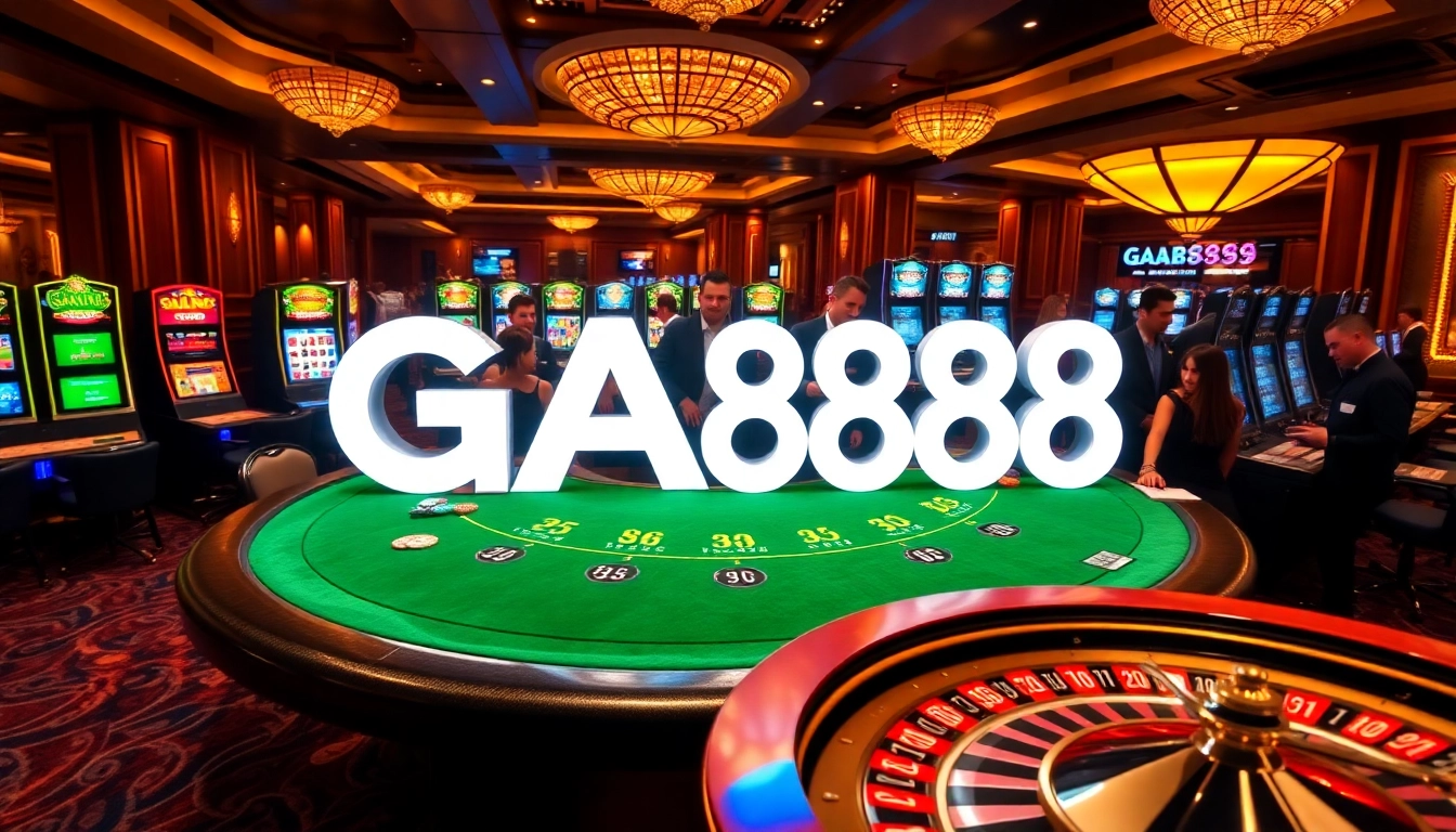 GA888 logo enhances an upscale casino vibe with players enjoying blackjack.