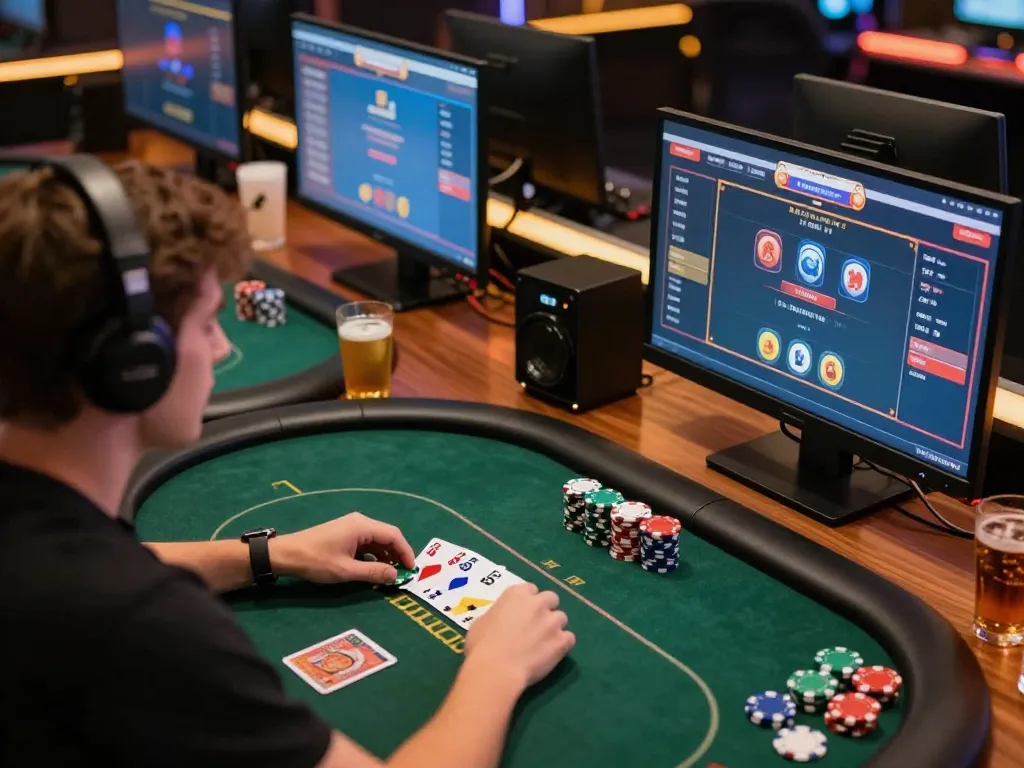 Engaging in an online poker game with okfun in a dynamic gaming setup showcasing strategy and excitement.