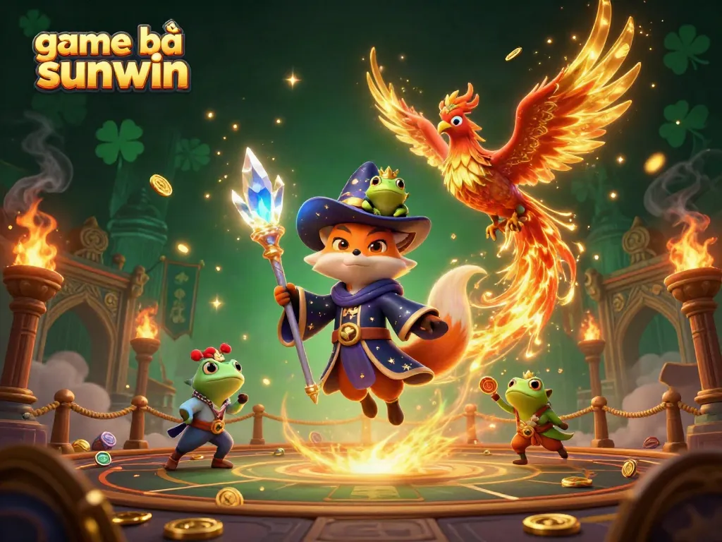 Experience thrilling game bài sunwin with magical characters soaring in a vibrant casino-themed scene.