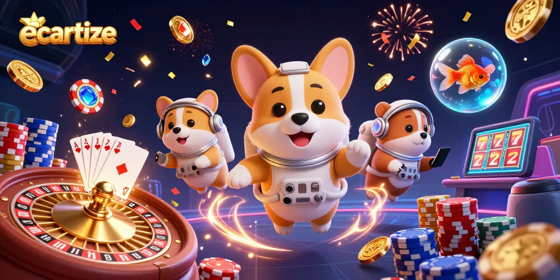 Experience thrilling gaming with ecartize in a vibrant casino scene featuring 3D characters.
