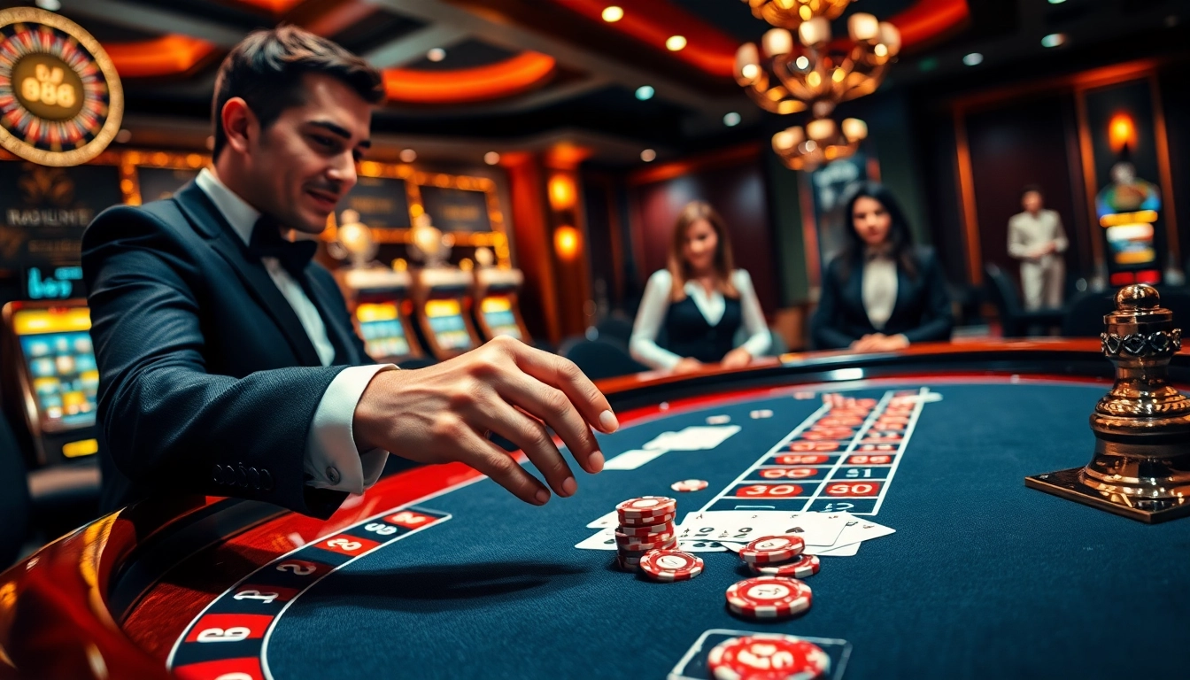 RR88 player enjoying high-stakes poker at a luxurious casino table.