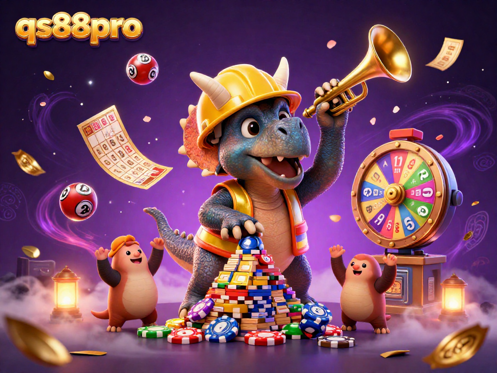 Experience casino excitement with qs88pro in a vibrant, colorful gaming scene featuring cheerful characters.