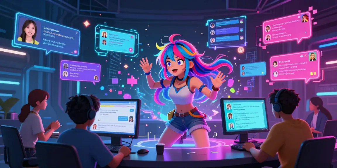 Engaging AI ecchi chat interaction featuring vibrant anime characters in a lively digital chat room.