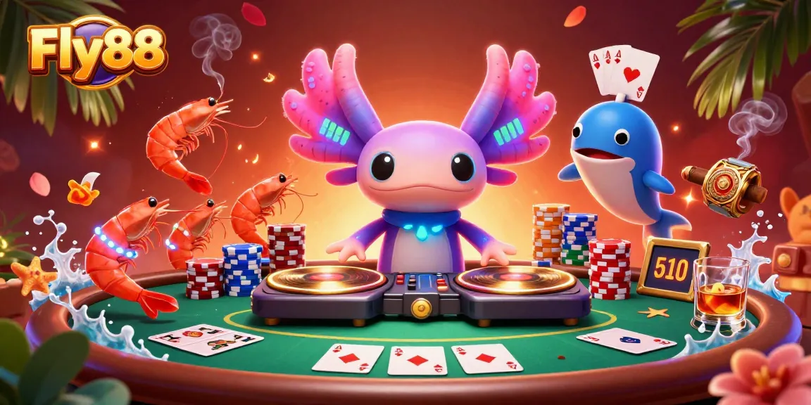 Experience thrilling poker action with Fly88's vibrant casino scene showcasing dynamic characters and colorful gaming elements.