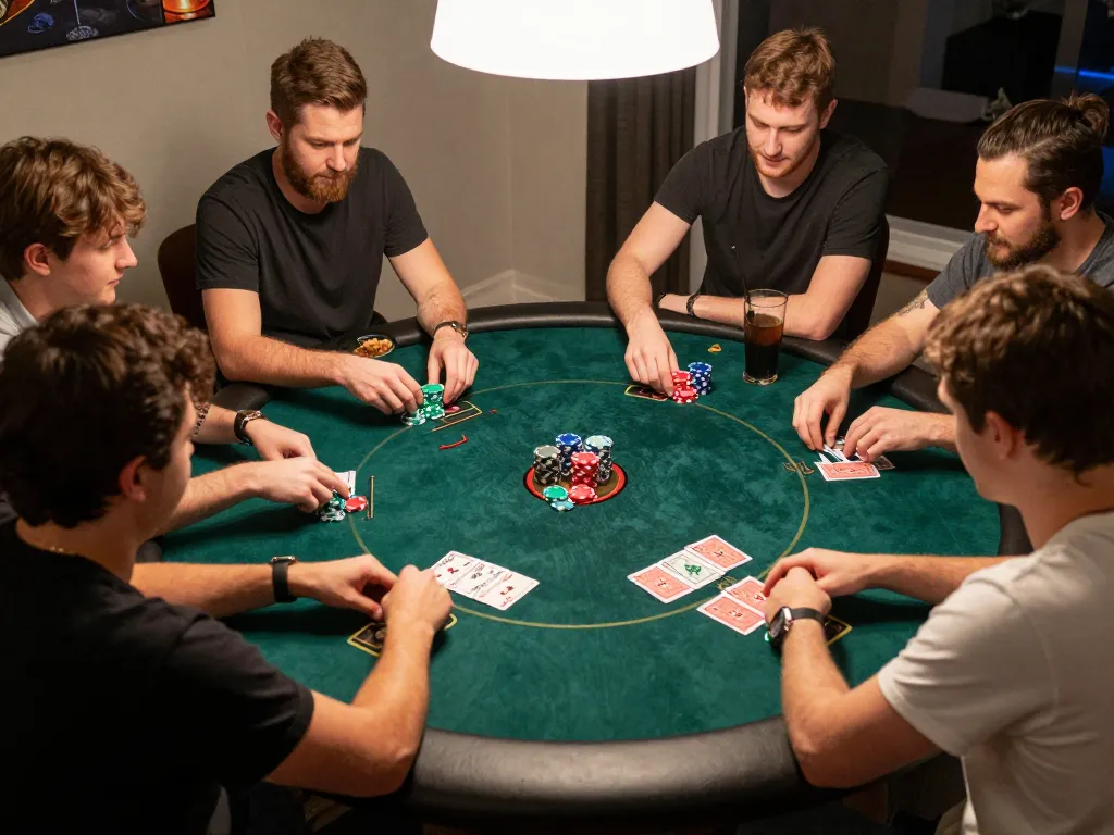 Engaging poker night scene showcasing LU88 players enjoying a friendly game with colorful chips and cards.