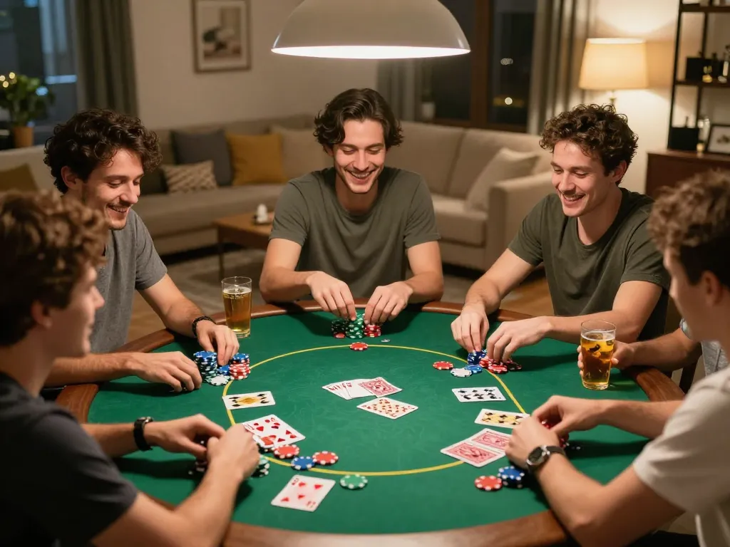 MM88 poker night scene with friends engaged in friendly competition and strategy