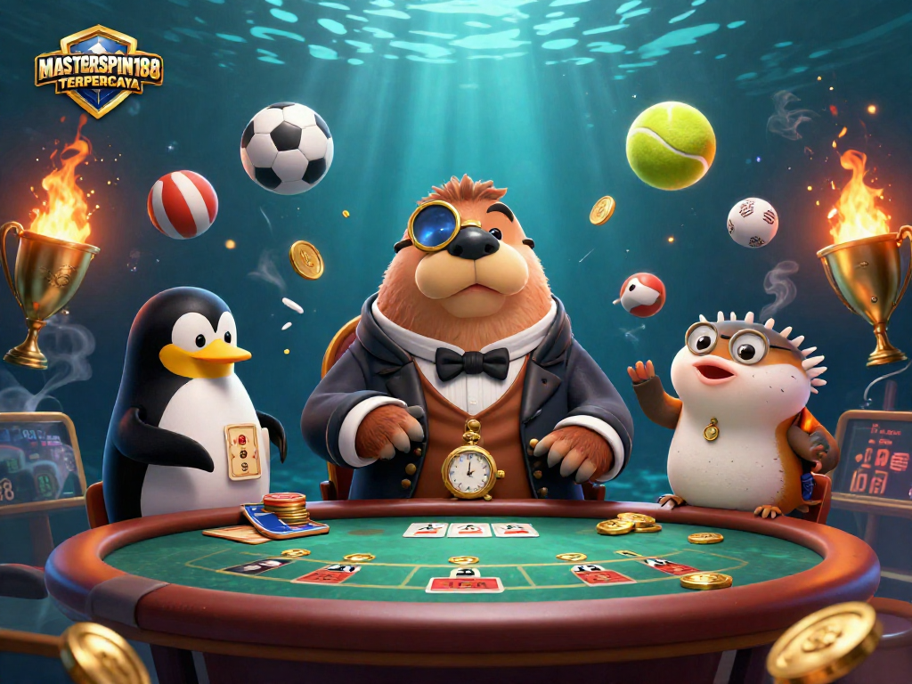 Join the excitement with MASTERSPIN188 TERPERCAYA at an underwater poker game featuring unique characters.