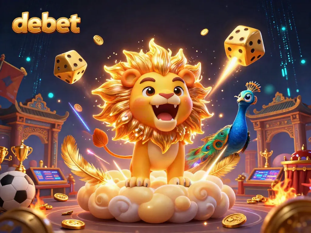 Experience the excitement and rewards of debet with a thrilling sports betting scene featuring our cartoon lion.