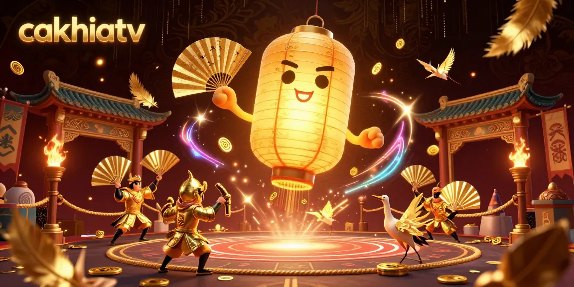 Cakhiatv offers a vibrant 3D casino scene filled with dynamic gambling elements and golden statues.