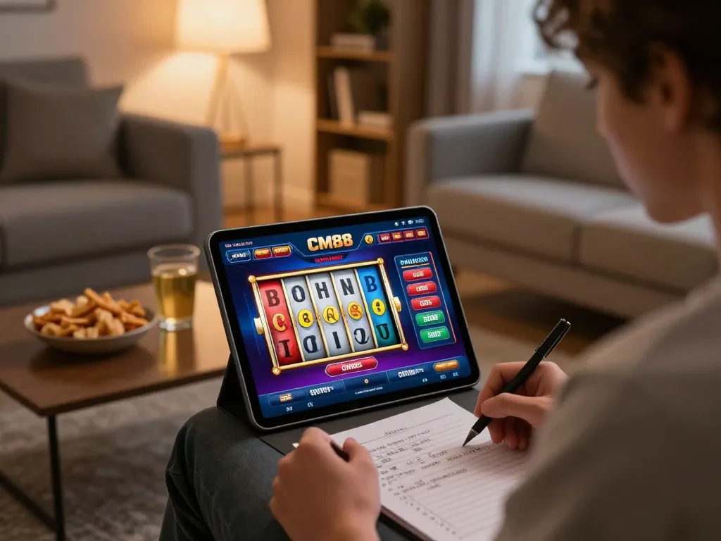 Engaging online gaming activity on CM88 app, showcasing strategic play in a cozy environment.