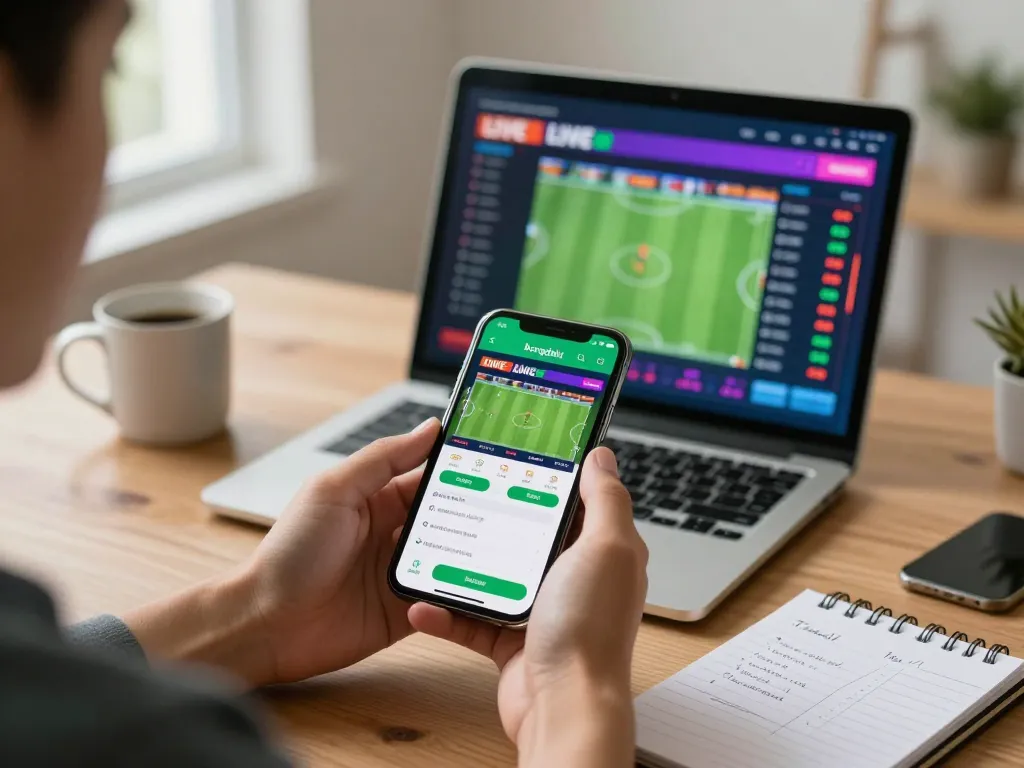 Engaging sports betting moment showing bongdalu app interface on smartphone with live odds updates