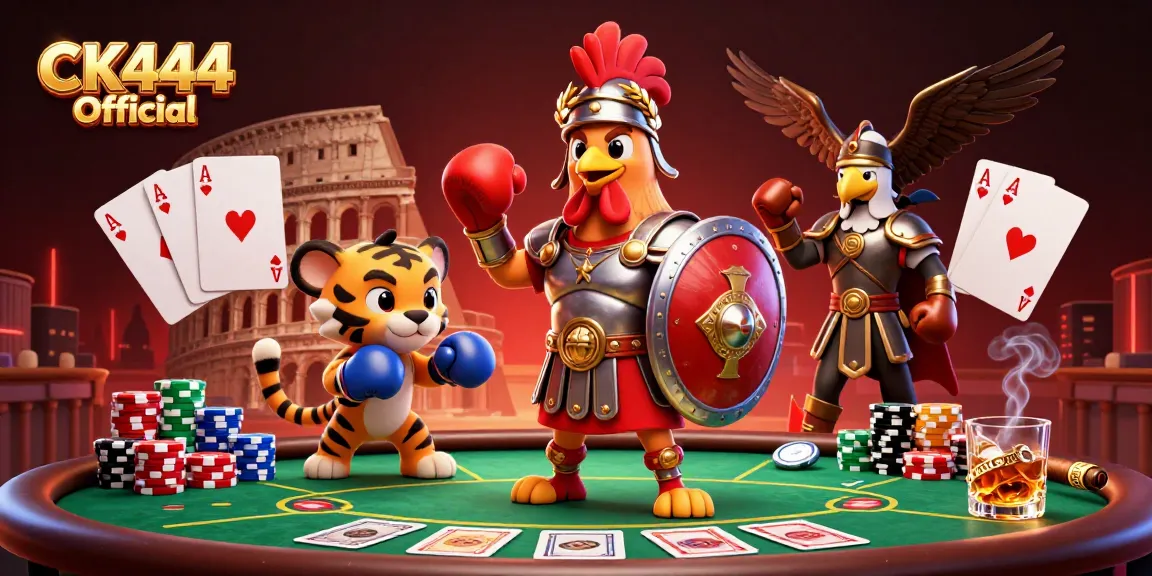 Experience gaming excitement at CK444 Official with vibrant 3D casino art featuring a gladiator rooster.