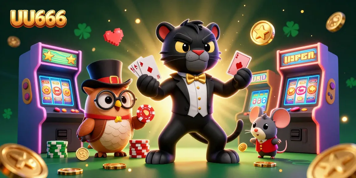 Engage in thrilling games at UU666 with stylish characters and vibrant casino elements in a 3D illustration.